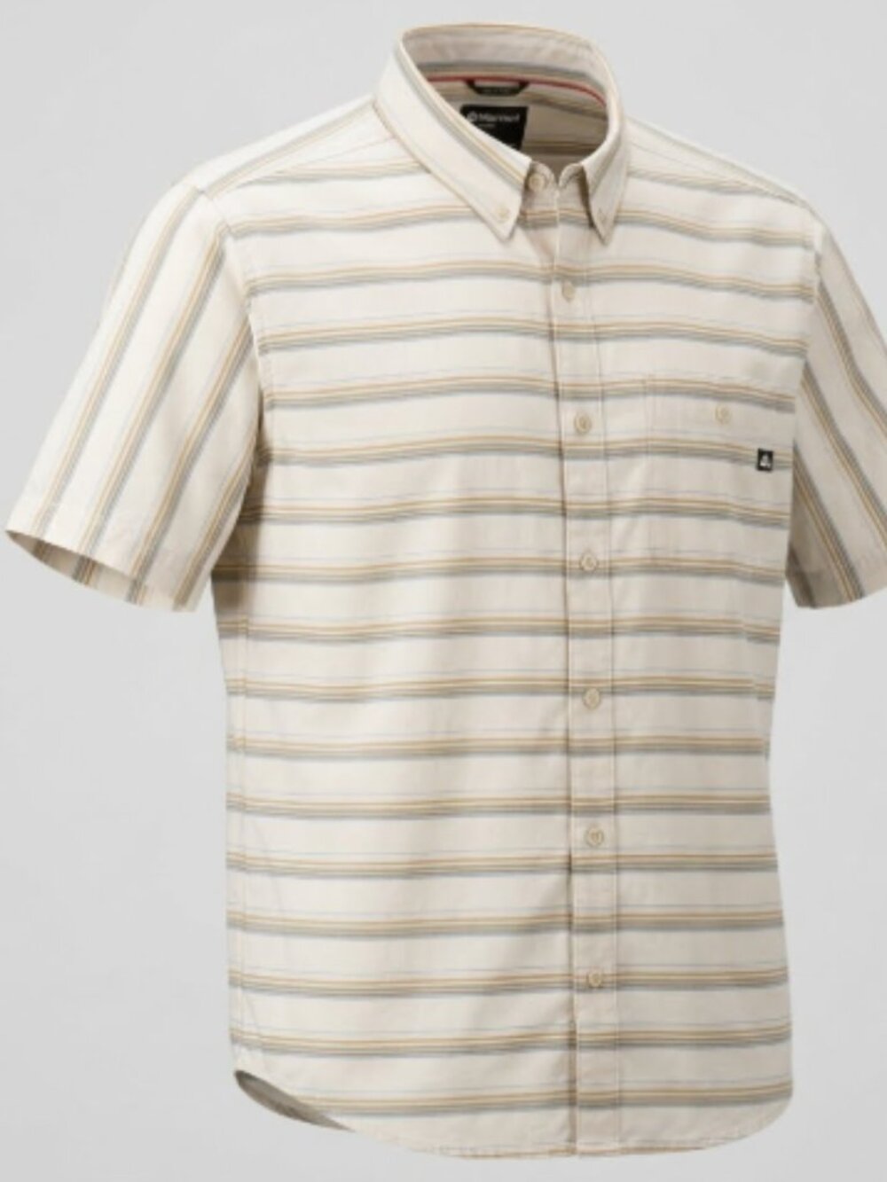 Marmot Beacon Hill Men’s XL Short Sleeve Button Up Shirt Moonbeam Beige Striped